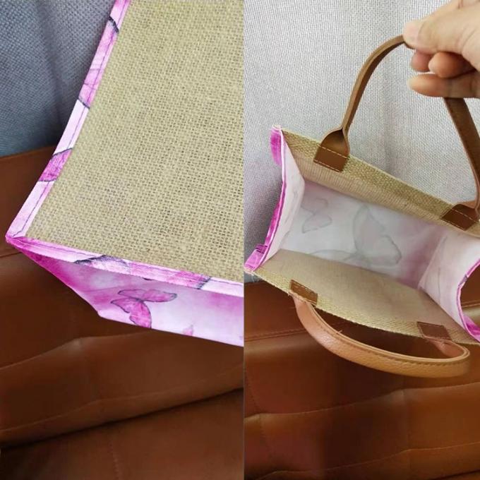 kundengebundenes Muster auf der Seite oder auf der kaufenden kosmetischen Einkaufstasche des vorderen Großhandels-Polyester-Hanfleinenjutefasers