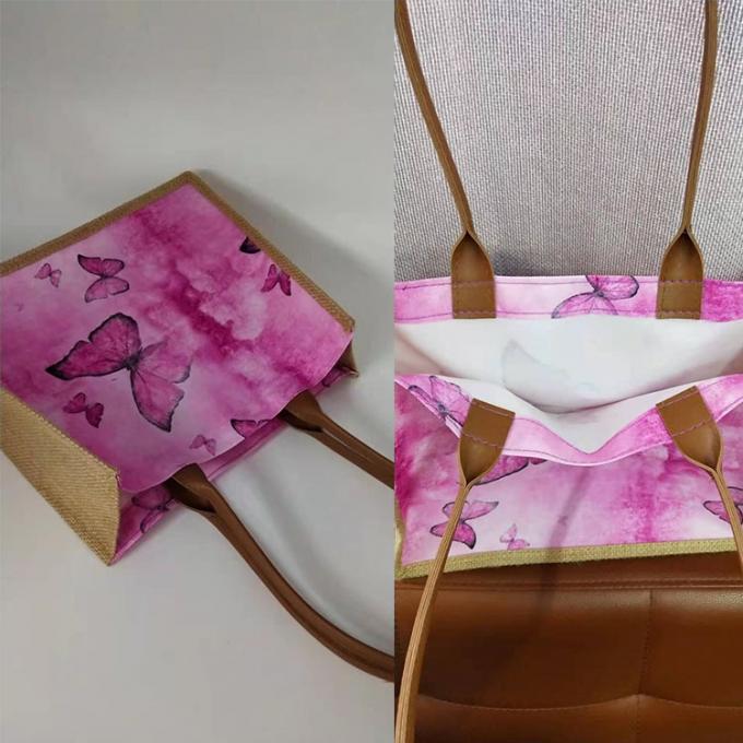 kundengebundenes Muster auf der Seite oder auf der kaufenden kosmetischen Einkaufstasche des vorderen Großhandels-Polyester-Hanfleinenjutefasers