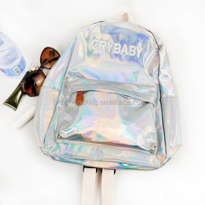 Fabrik-Mode ganz eigenhändig geschrieber Taschenrucksack kundenspezifische PU-Lederreiseschuleinkaufslaser-Hologramms